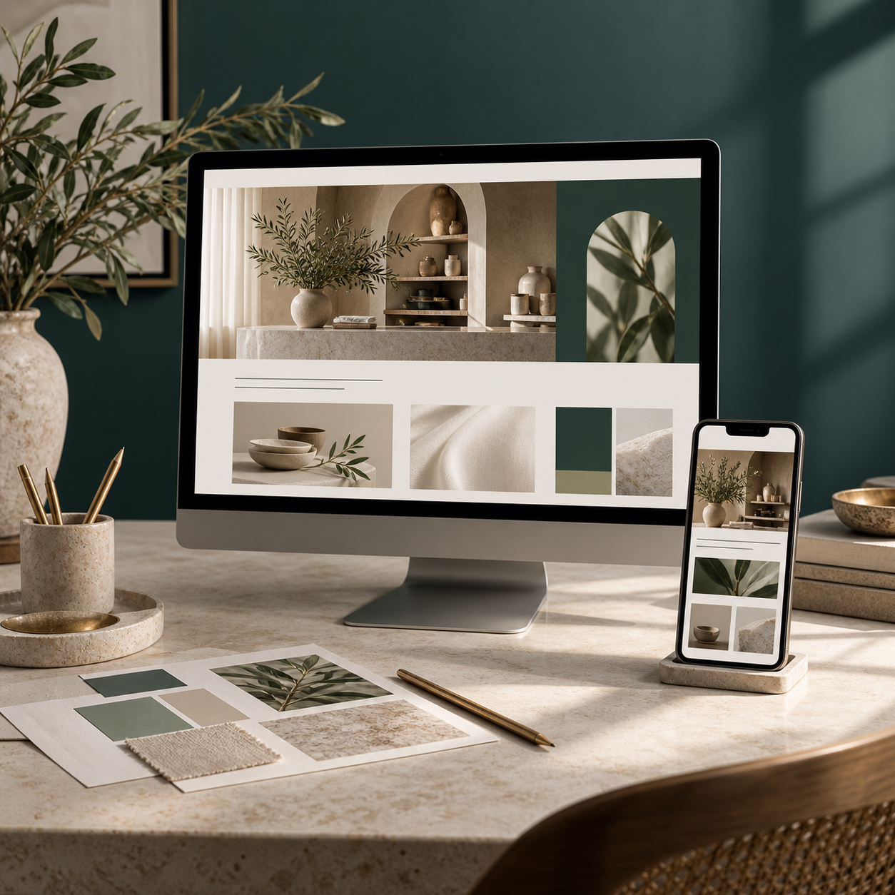 A responsive small business website displayed on desktop and mobile screens